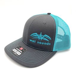CAP-R-CHNB-SNAP | Richardson Trucker Cap Charcoal Neon Blue with Neon Blue Offset Wet Sounds Logo